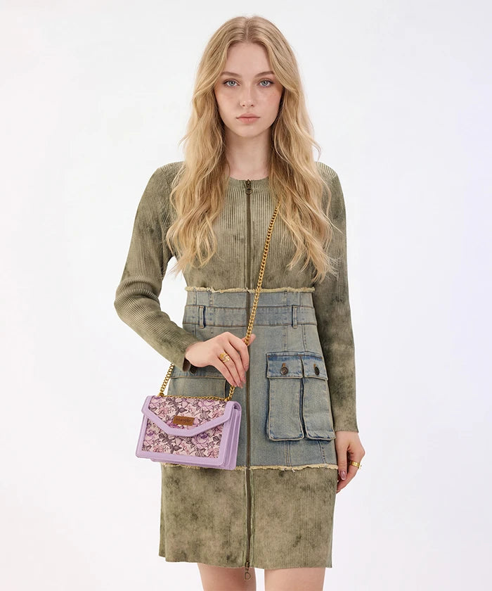 Wrangler Floral Print Chain Crossbody Bag in Light Purple