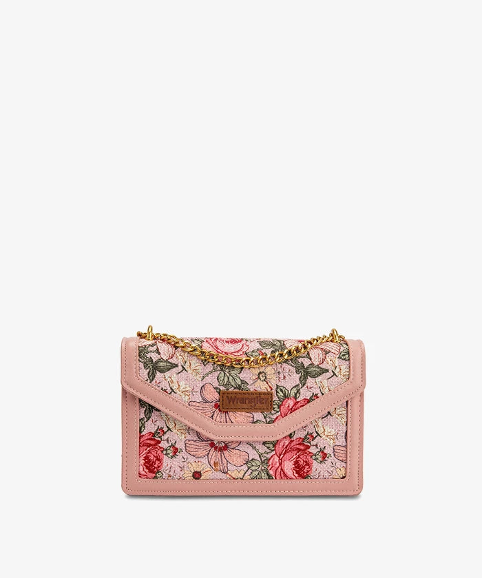 Wrangler Floral Print Chain Crossbody Bag in Pink
