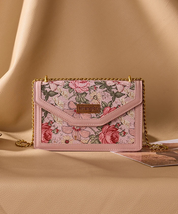 Wrangler Floral Print Chain Crossbody Bag in Pink