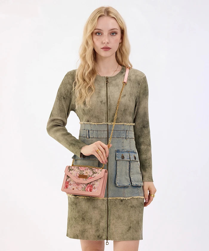 Wrangler Floral Print Chain Crossbody Bag in Pink