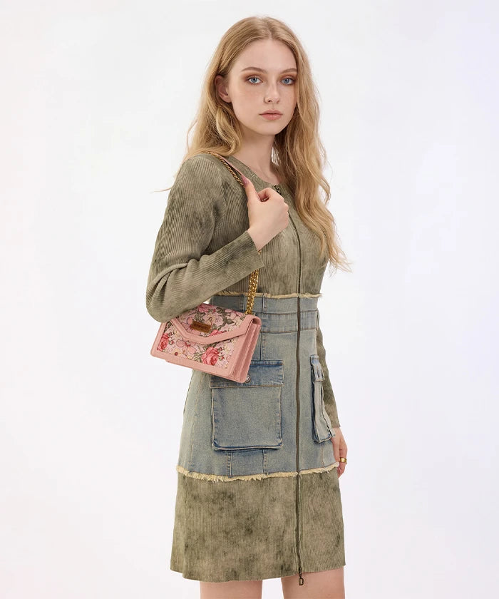 Wrangler Floral Print Chain Crossbody Bag in Pink