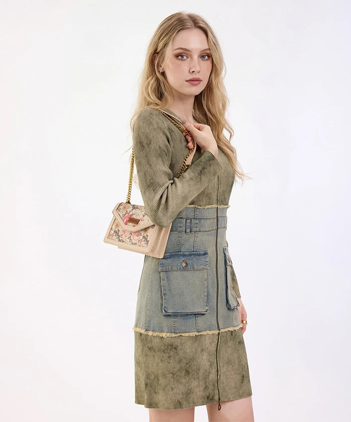 Wrangler Floral Print Chain Crossbody Bag in Tan