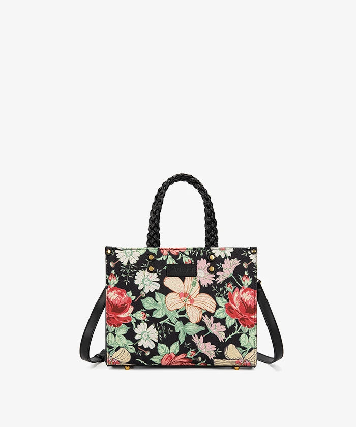 Wrangler Floral Print Braided Handle Tote Bag in Black
