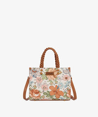 Wrangler Floral Print Braided Handle Tote Bag in Brown