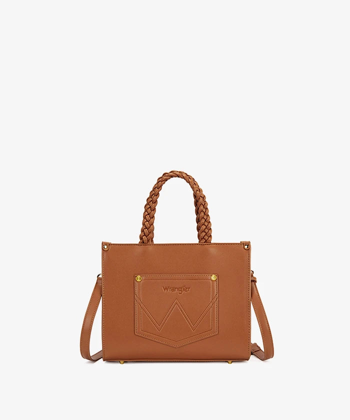 Wrangler Floral Print Braided Handle Tote Bag in Brown