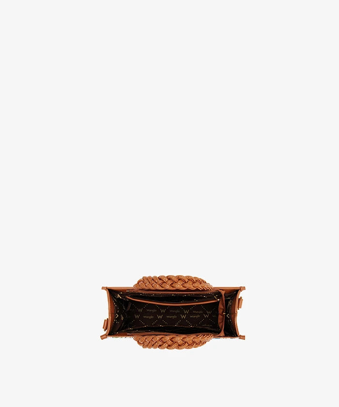 Wrangler Floral Print Braided Handle Tote Bag in Brown
