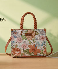Wrangler Floral Print Braided Handle Tote Bag in Brown