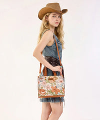 Wrangler Floral Print Braided Handle Tote Bag in Brown