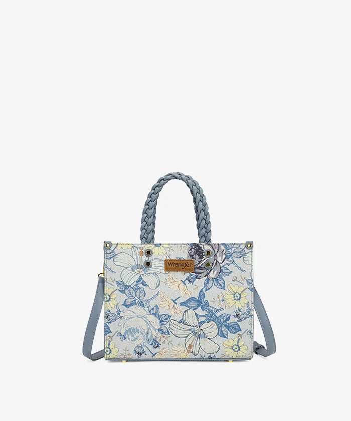 Wrangler Floral Print Braided Handle Tote Bag in Jean