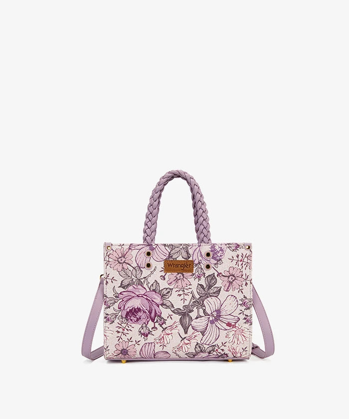 Wrangler Floral Print Braided Handle Tote Bag in Light Purple/Pink