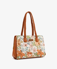 Wrangler Floral Print Braided Satchel Tote Bag in Brown