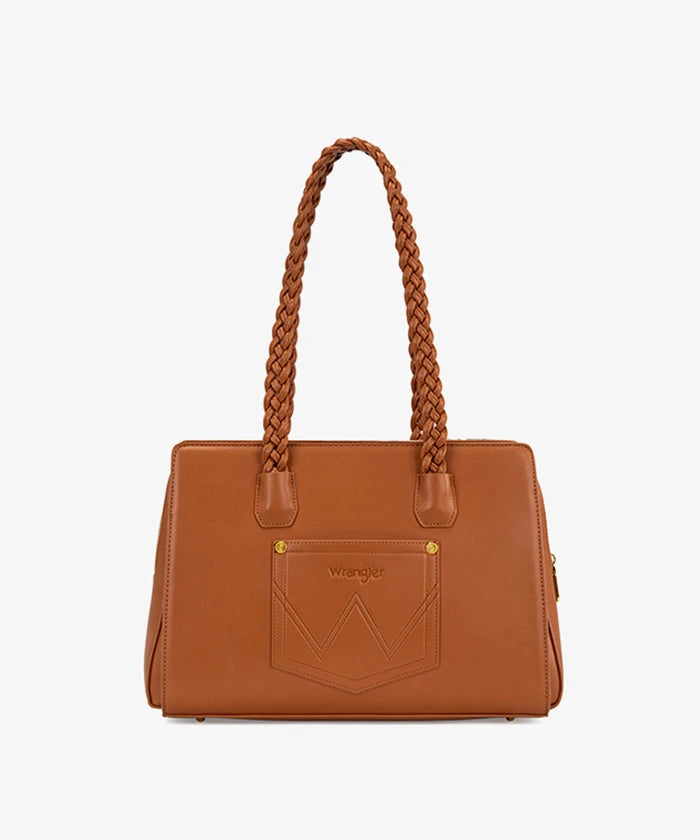 Wrangler Floral Print Braided Satchel Tote Bag in Brown