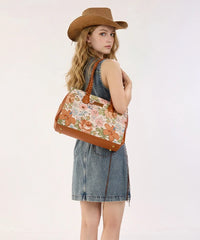 Wrangler Floral Print Braided Satchel Tote Bag in Brown