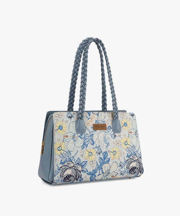 Wrangler Floral Print Braided Satchel Tote Bag in Black