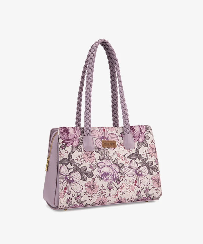 Wrangler Floral Print Braided Satchel Tote Bag in Light Pink/Purple