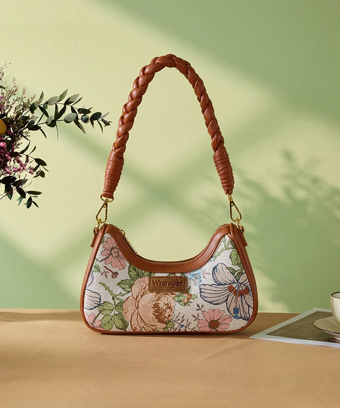 Wrangler Floral Print Braided Hobo Bag in Brown