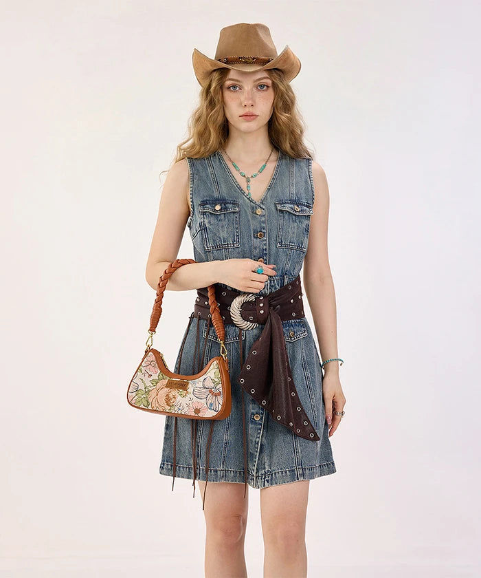 Wrangler Floral Print Braided Hobo Bag in Brown