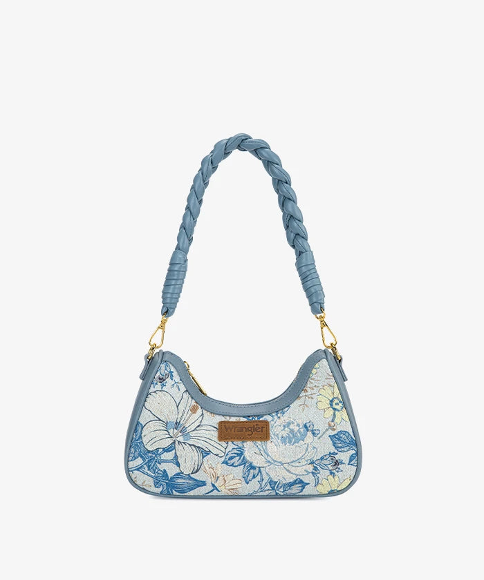 Wrangler Floral Print Braided Hobo Bag in Jean
