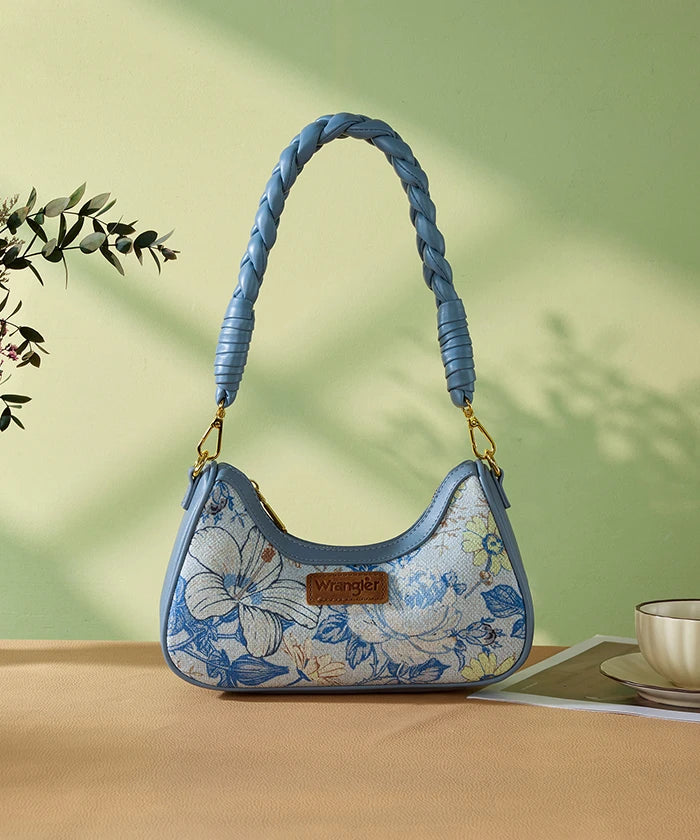 Wrangler Floral Print Braided Hobo Bag in Jean