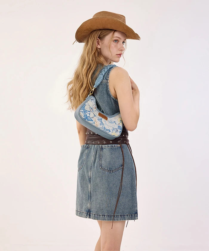 Wrangler Floral Print Braided Hobo Bag in Jean