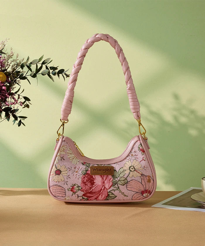 Wrangler Floral Print Braided Hobo Bag in Pink