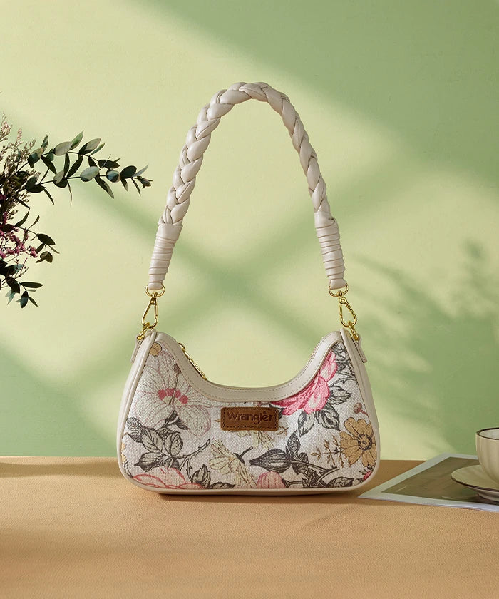 Wrangler Floral Print Braided Hobo Bag in Tan