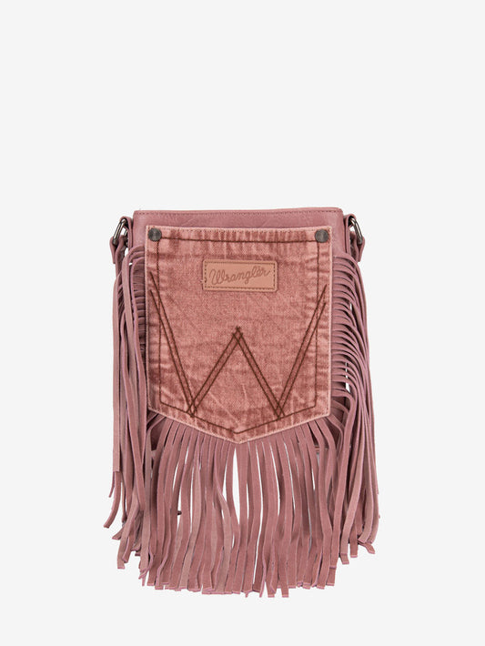 Wrangler Pink Leather Fringe Jean Denim Pocket Crossbody