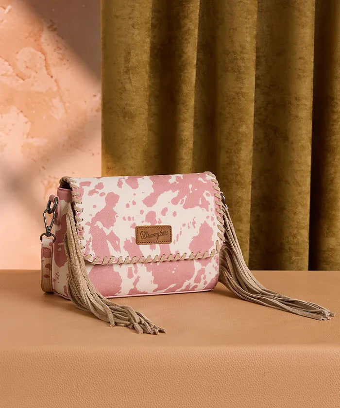 Wrangler cow print flap crossbody bag in DPK