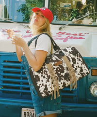 Wrangler Rustler Wildside Cow-Print Weekender Duffel Bag