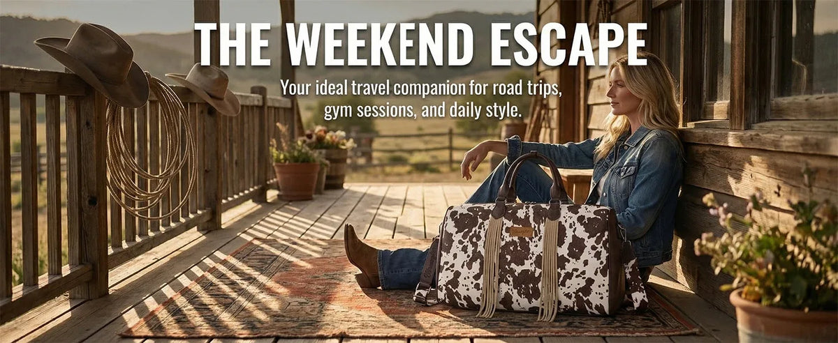 Wrangler Rustler Wildside Cow-Print Weekender Duffel Bag