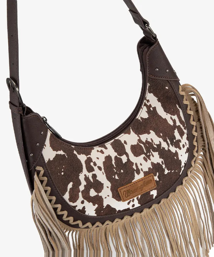 Wrangler Cow-Print Fringe Hobo Bag in CF