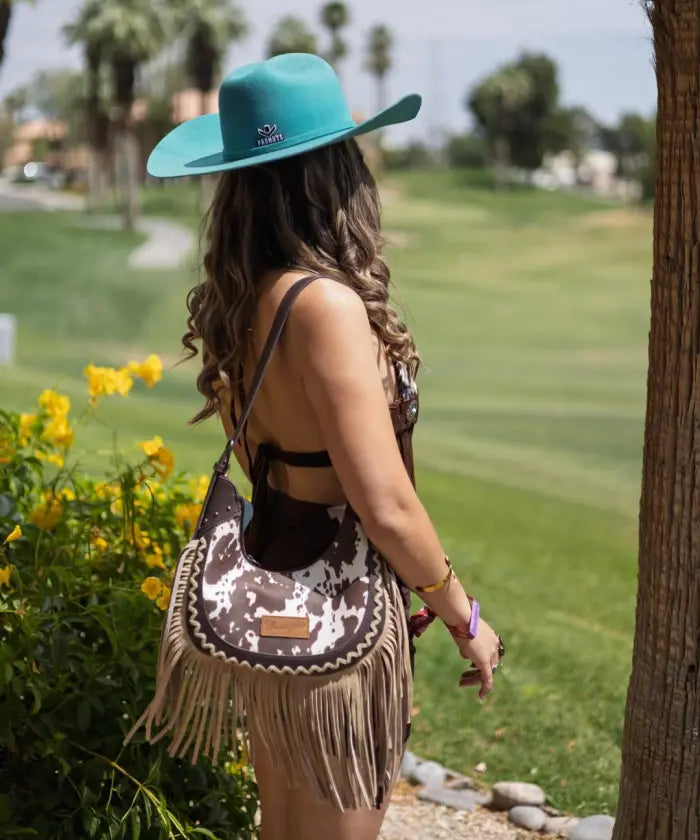 Wrangler Cow-Print Fringe Hobo Bag in CF