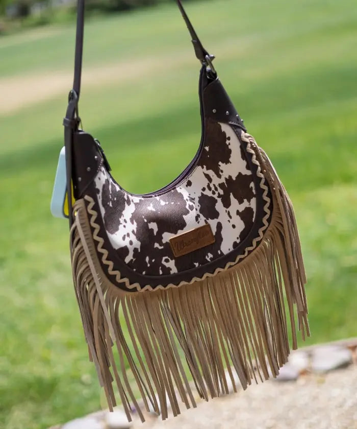 Wrangler Cow-Print Fringe Hobo Bag in CF