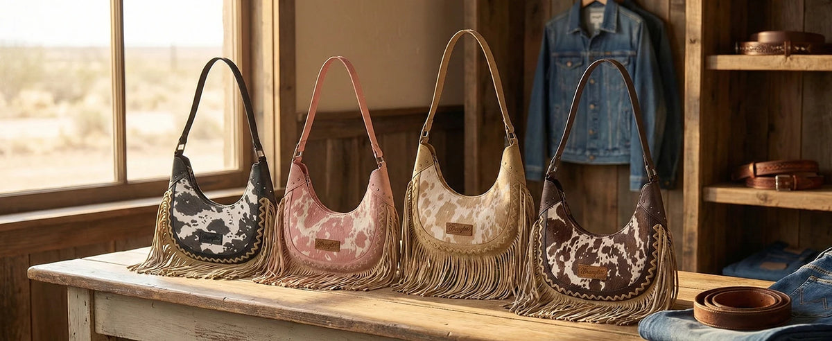 Wrangler Cow-Print Fringe Hobo Bag