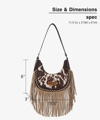 Wrangler Cow-Print Fringe Hobo Bag
