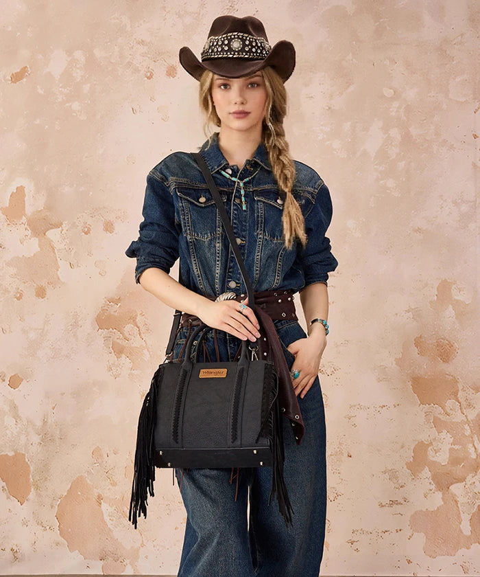 Wrangler Western Fringe Handbag Tote in Black