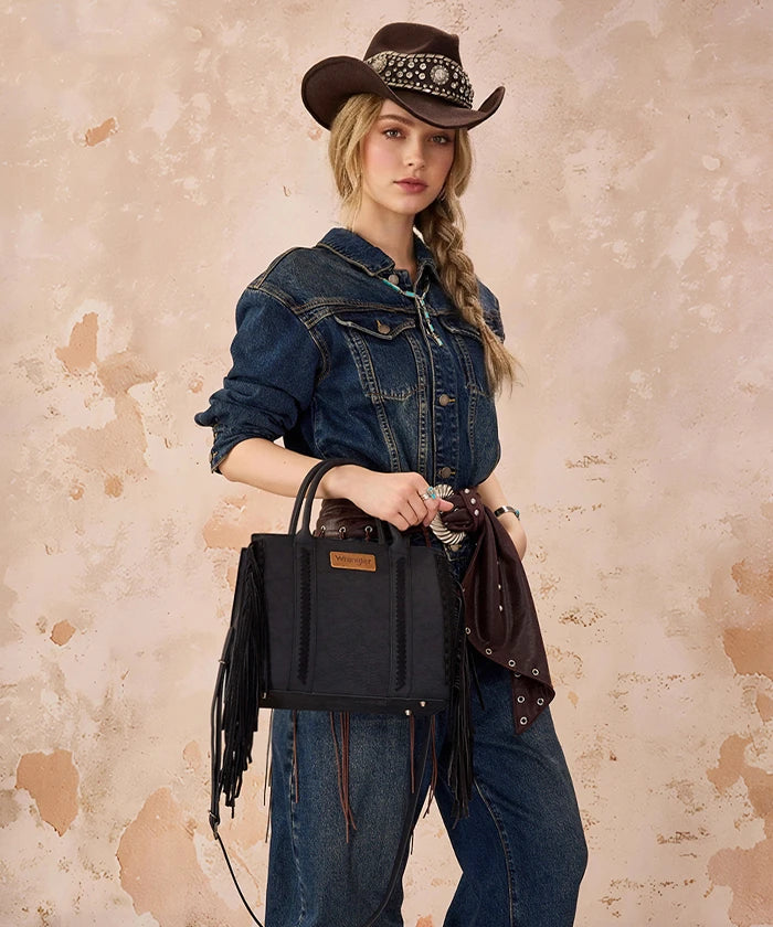 Wrangler Western Fringe Handbag Tote in Black