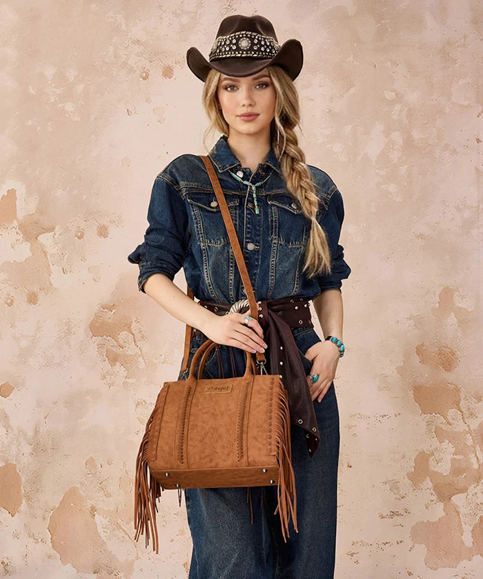 Wrangler Western Fringe Handbag Tote in Brown