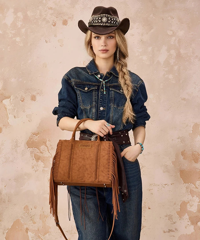 Wrangler Western Fringe Handbag Tote in Brown