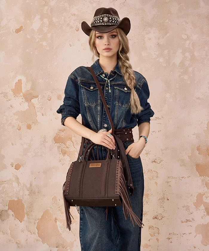 Wrangler Western Fringe Handbag Tote in Coffee