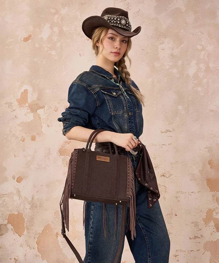 Wrangler Western Fringe Handbag Tote in Coffee