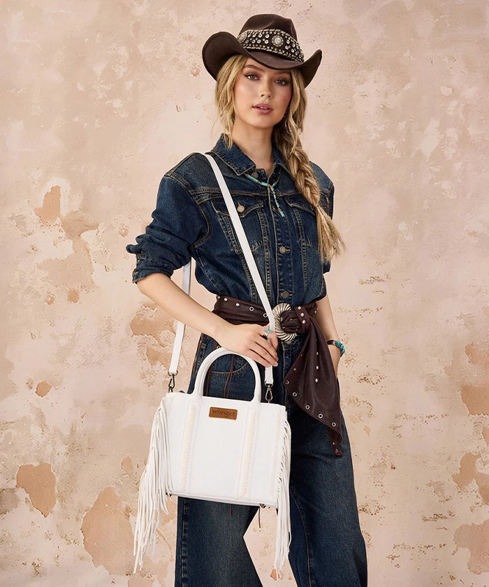 Wrangler Western Fringe Handbag Tote in Off White