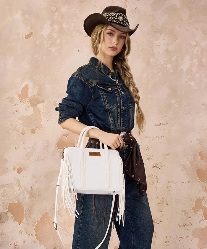 Wrangler Western Fringe Handbag Tote in Off White