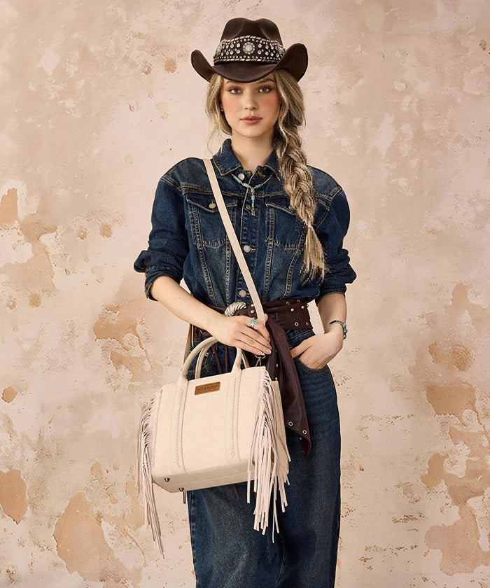 Wrangler Western Fringe Handbag Tote in Tan