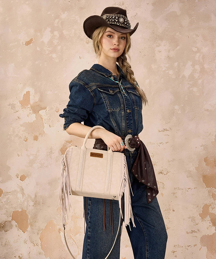 Wrangler Western Fringe Handbag Tote in Tan
