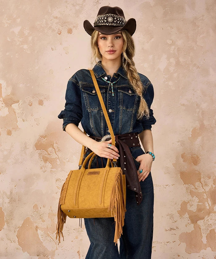 Wrangler Western Fringe Handbag Tote in Yellow
