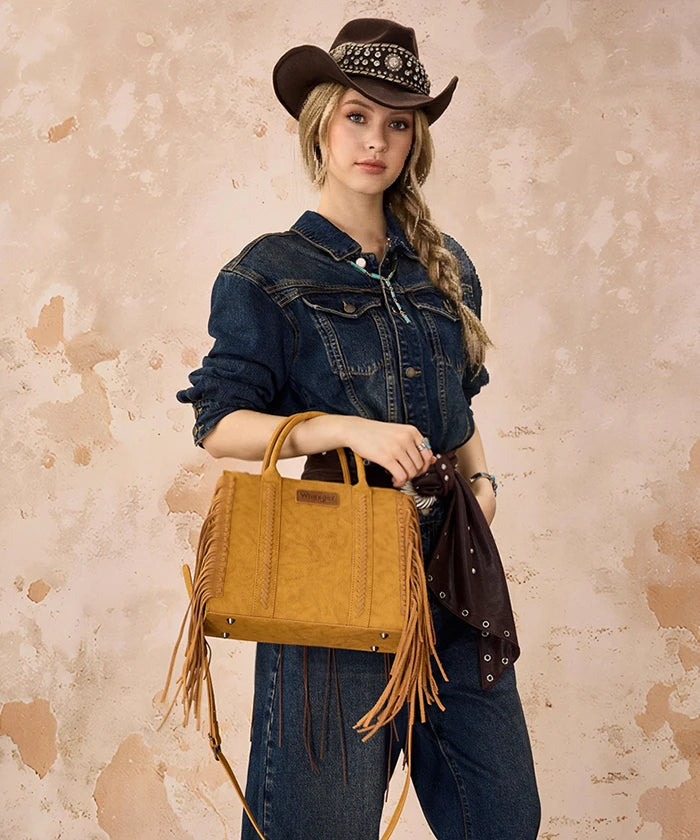 Wrangler Western Fringe Handbag Tote in Yellow