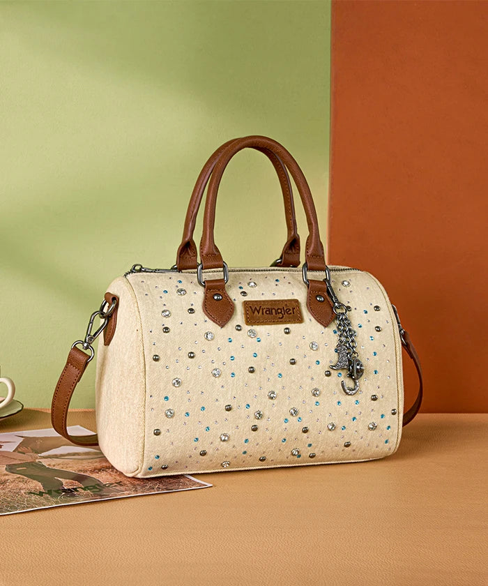 Wrangler Crystal-Studded Canvas Boston Bag in TN