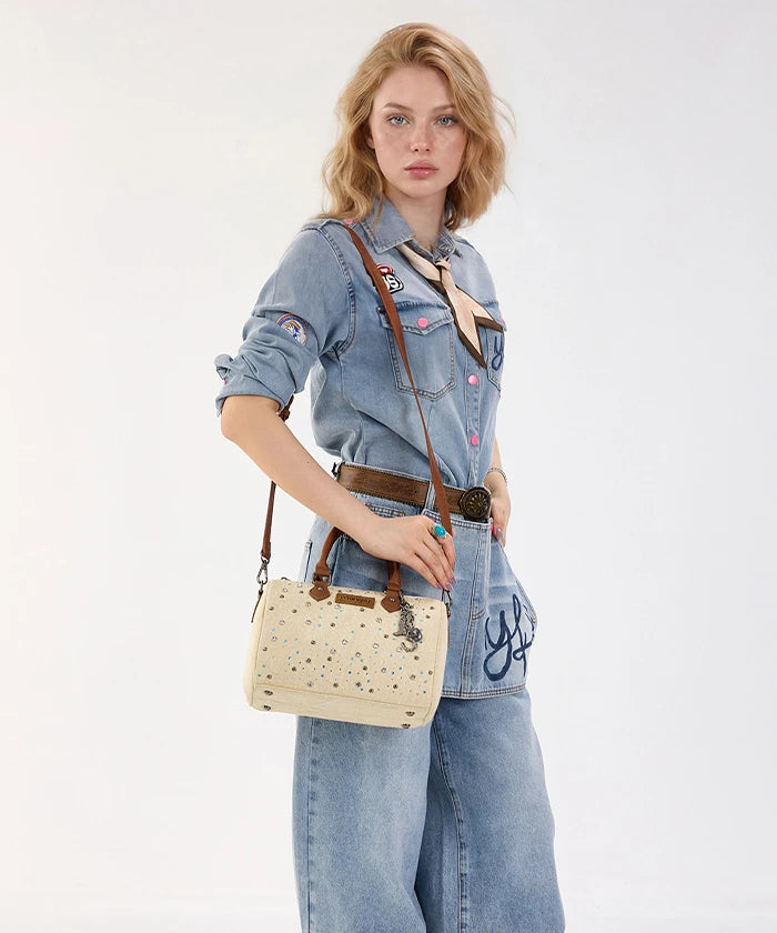 Wrangler Crystal-Studded Canvas Boston Bag in TN