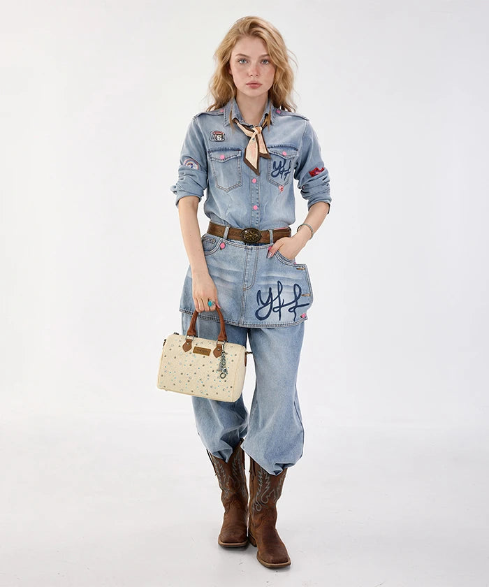 Wrangler Crystal-Studded Canvas Boston Bag in TN